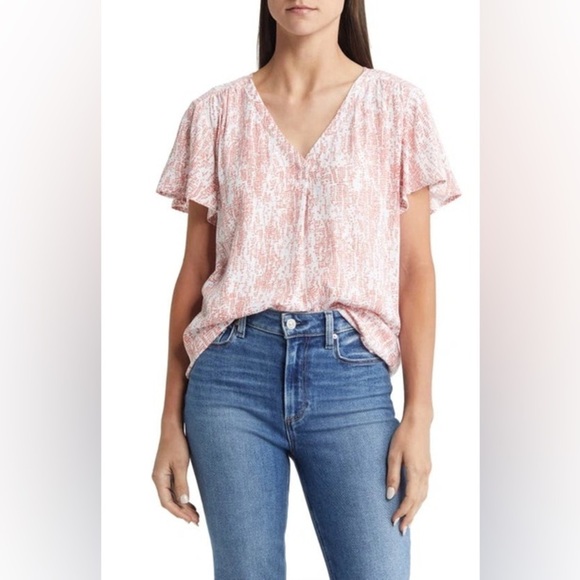 Caslon Tops - Caslon Red and White Patterned Blouse